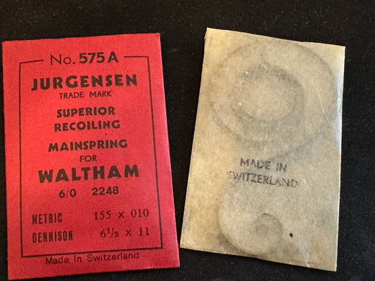 Jurgensen Mainspring #575A for 6/0s Waltham Watch No. 2248 - Steel