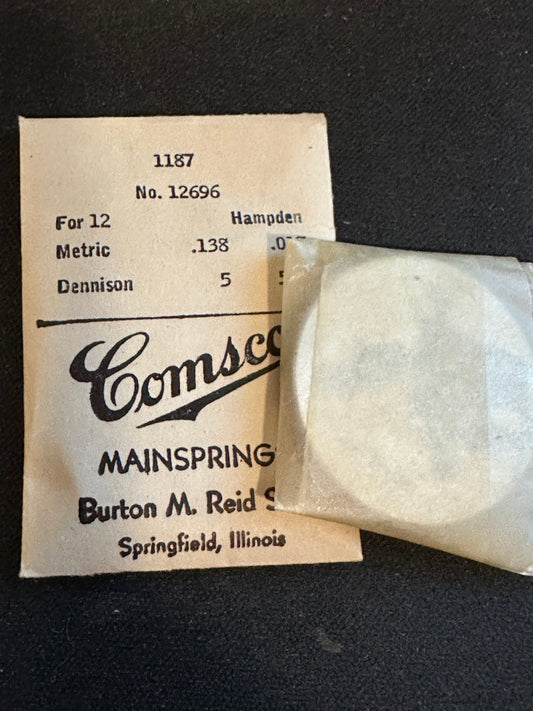 Comsco Mainspring #1187 for 12s Hampden Factory No. 12696 - Steel