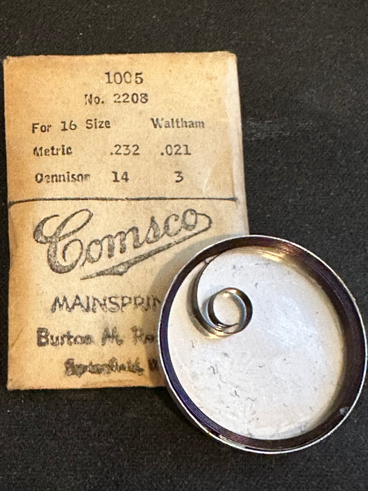 Comsco Mainspring #1005 for 16s Waltham Factory No. 2208 - Steel