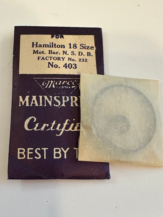 Marco Mainspring #403 for Hamilton 18s Factory No. 232 - Steel