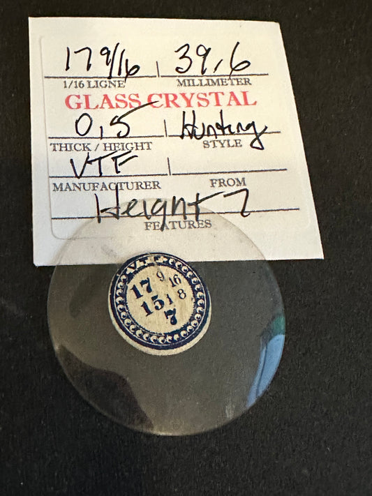 VTF Vintage Glass Hunting Case Watch Crystal 17-9/16 (~39.6mm) - NOS