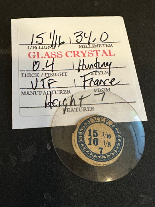VTF Vintage Glass Hunting Case Watch Crystal 15-1/16 (~34.0mm) - NOS