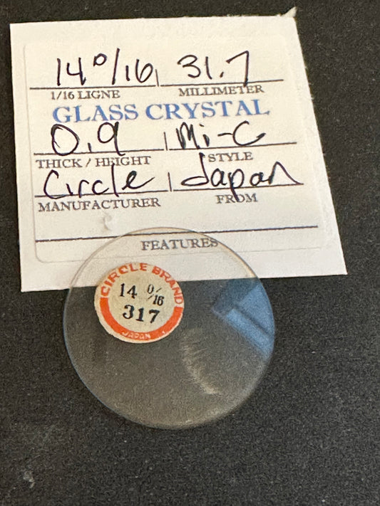 Circle Brand Vintage Glass Watch Crystal 14-0/16 (~31.7mm) - NOS