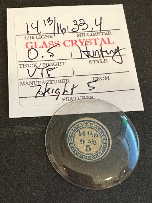 VTF Vintage Glass Hunting Case Watch Crystal 14-13/16 (~33.4mm) - NOS