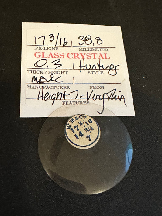 W. B. & C. Vintage Glass Hunting Case Watch Crystal 17-3/16 (~38.8mm) - NOS