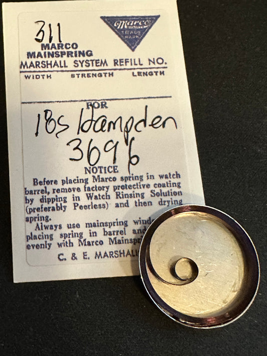Marco Mainspring #311 for 16s Hampden No. 3696 - Steel