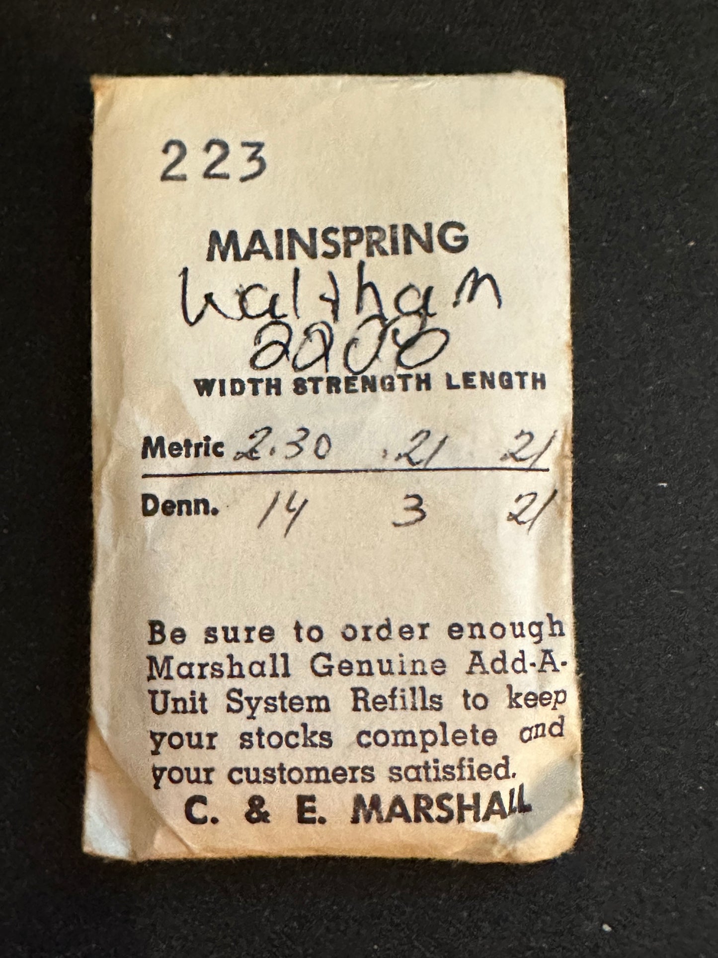 Marco Mainspring #223 for Waltham 16s No. 2208 - Steel