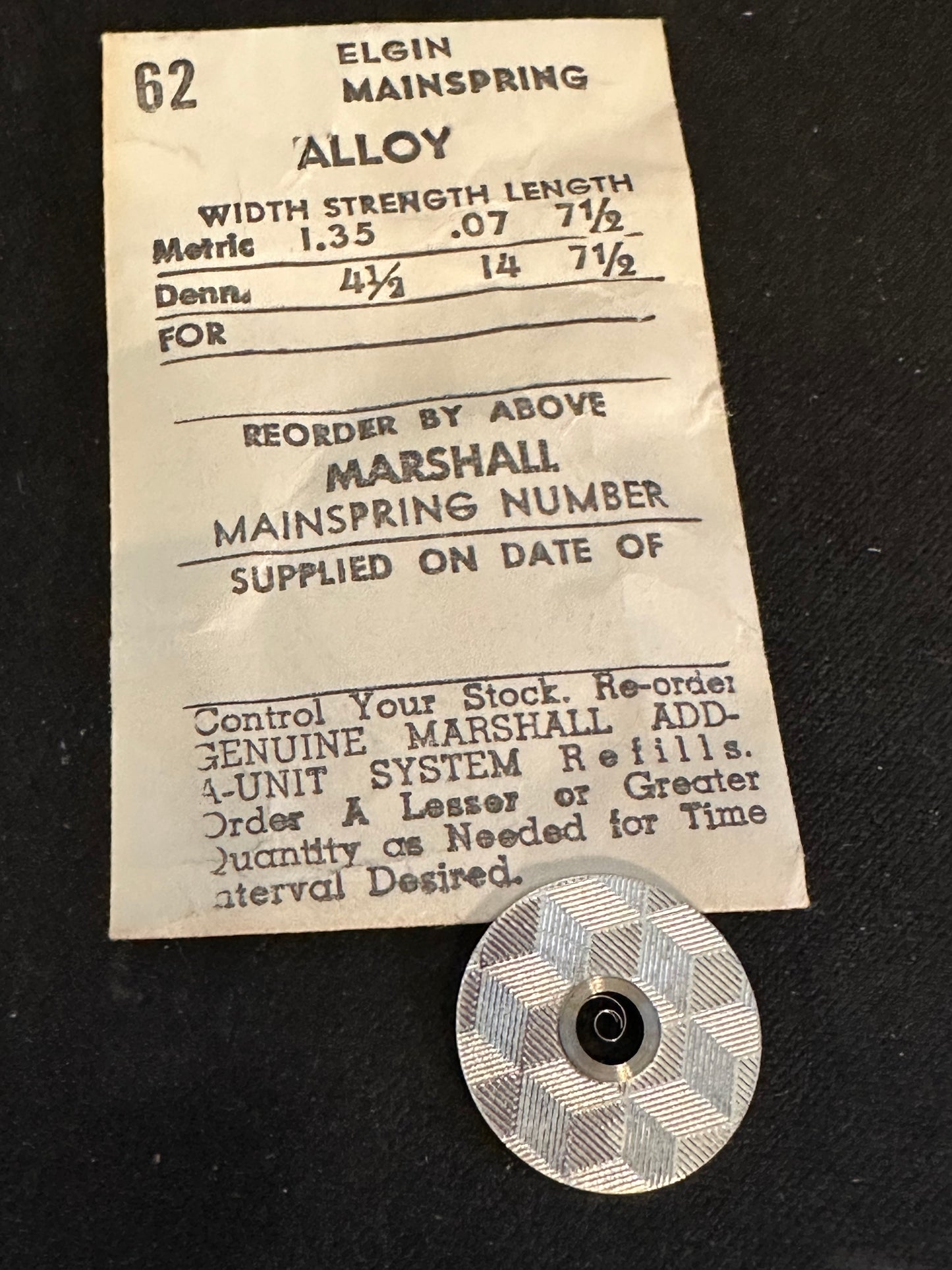 Marco Mainspring #62 for 21/0s Elgin Grade 807 & 808 movements - Alloy