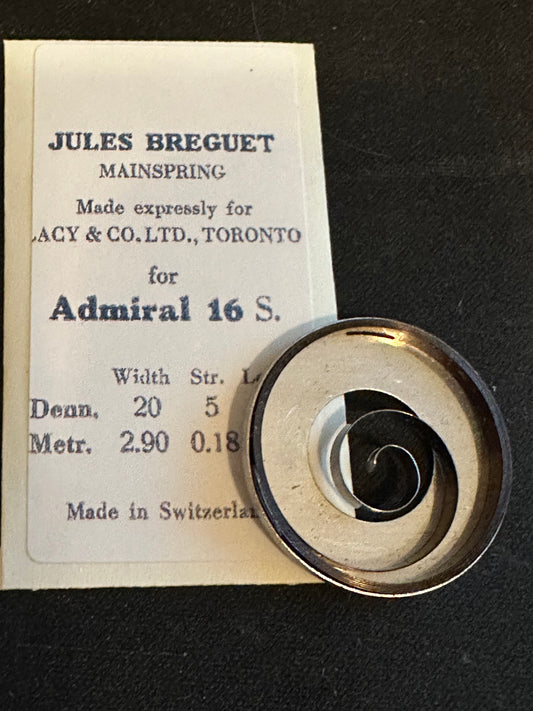 Jules Breguet Mainspring for 16s CYMA / Tavannes Admiral Pocket Watch - Steel