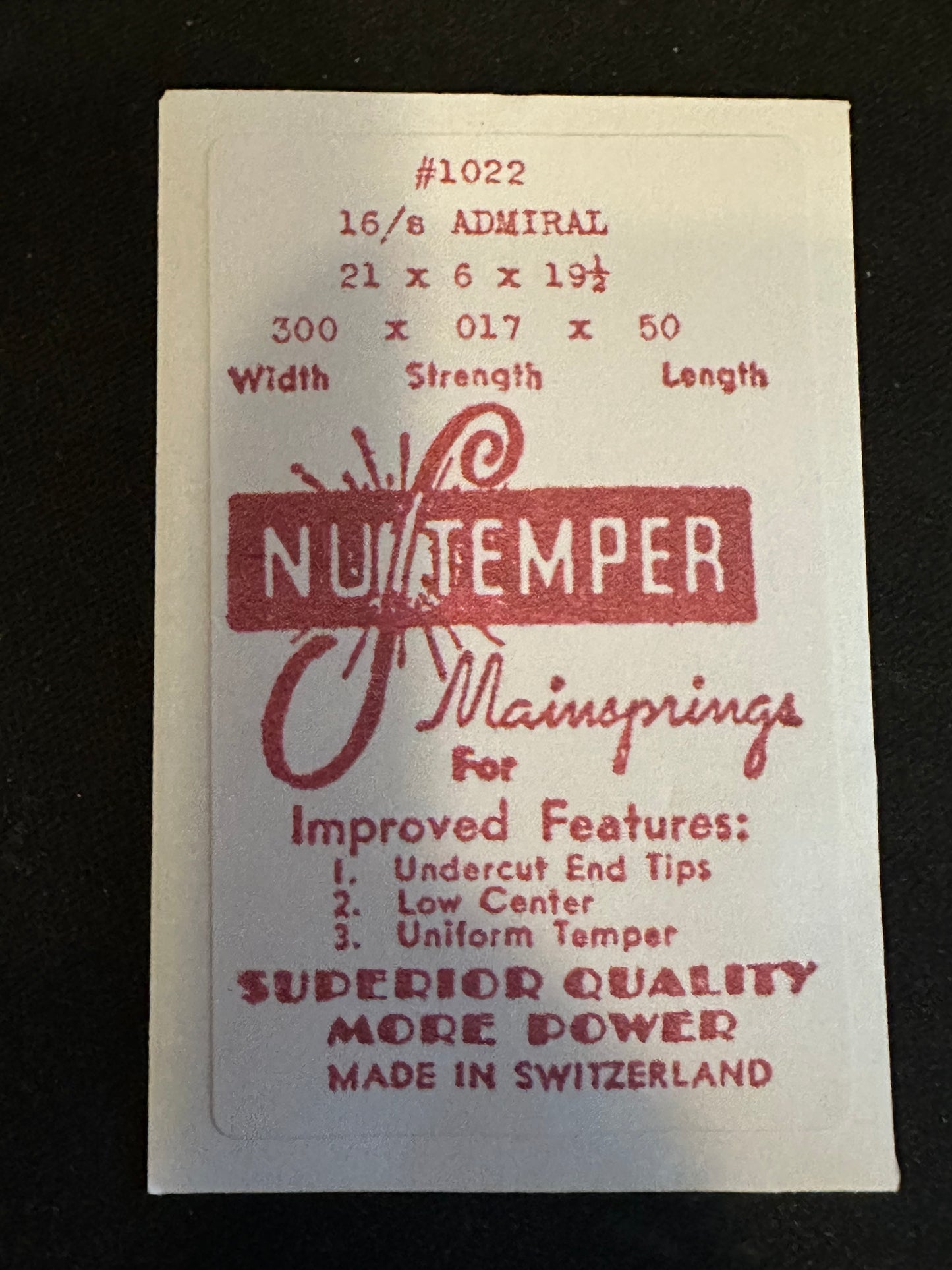 NuTemper Mainspring #1022 for 16s CYMA / Tavannes Admiral Pocket Watch - Steel