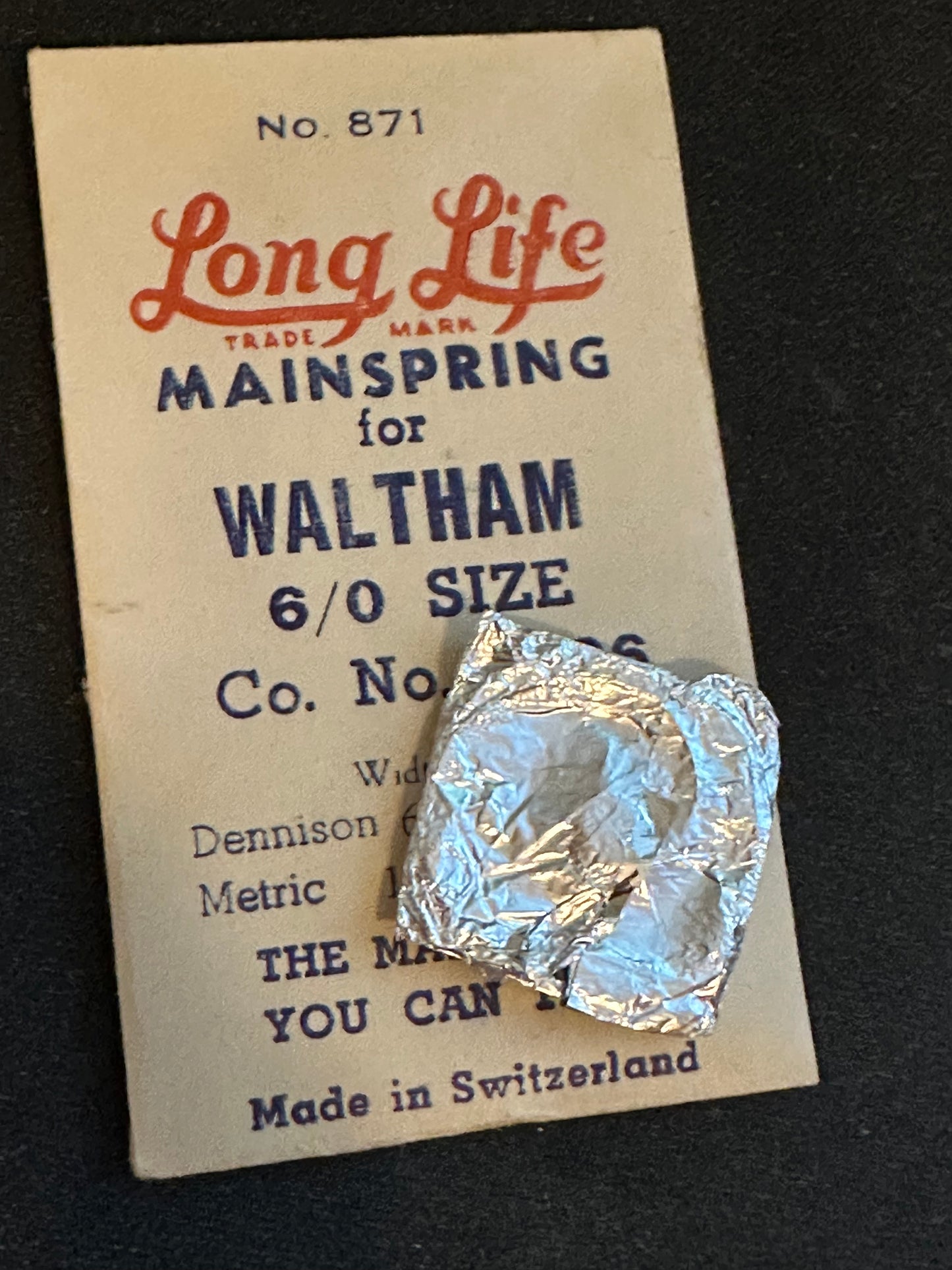 Long-Life Mainspring #871 for Waltham 6/0s No. 2226 - Steel