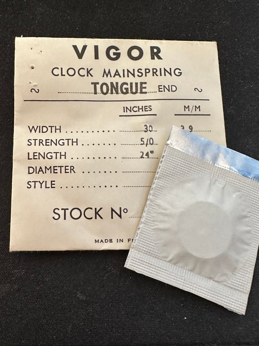 Vigor TONGUE End Clock Mainspring - 30 x 5/0 x 24" Long - T 390-1