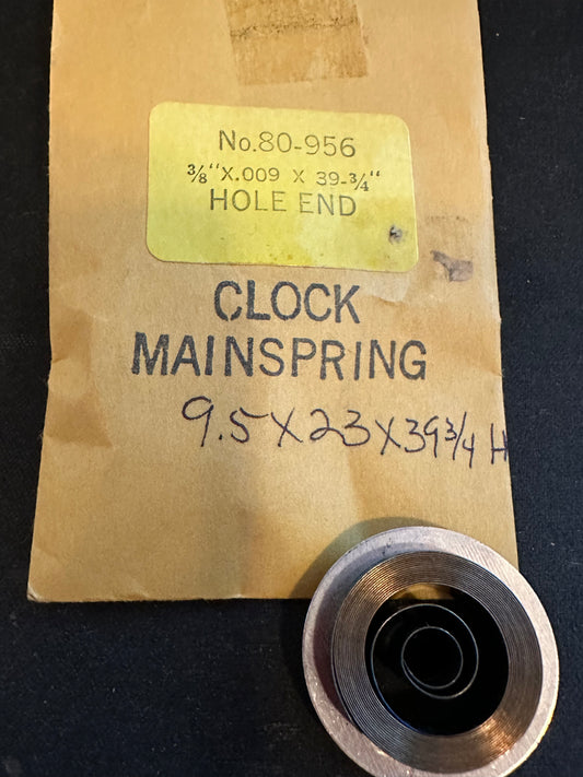 HR Superior Hole End Clock Mainspring - 3/8" x .009 x 39¾" Long - No. 80-956
