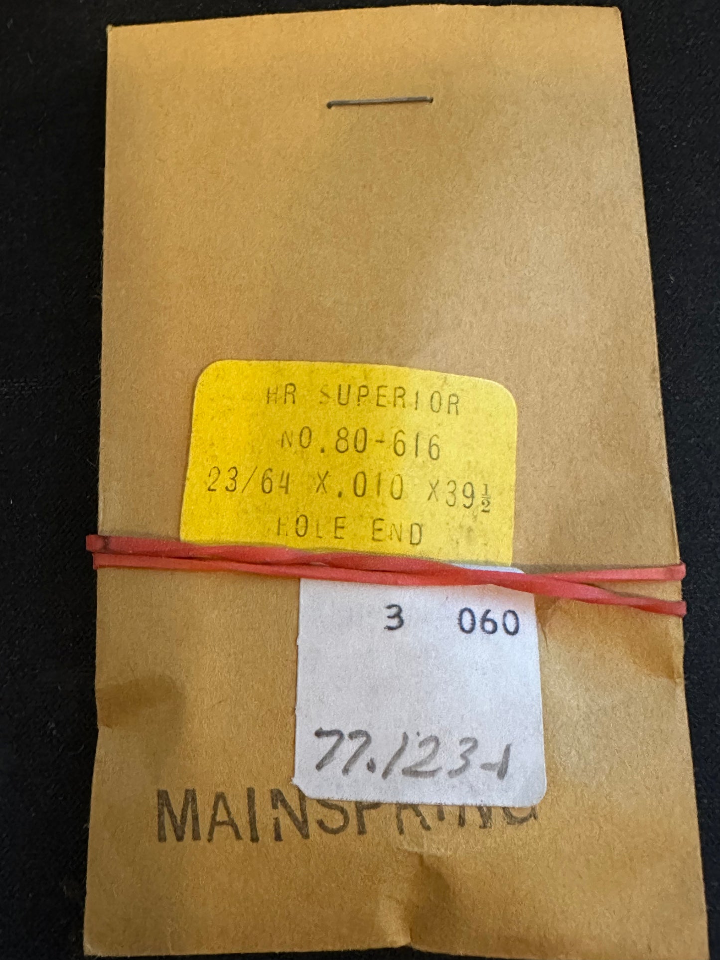 HR Superior Hole End Clock Mainspring - 23/64" x .010 x 39½" Long - No. 80-616