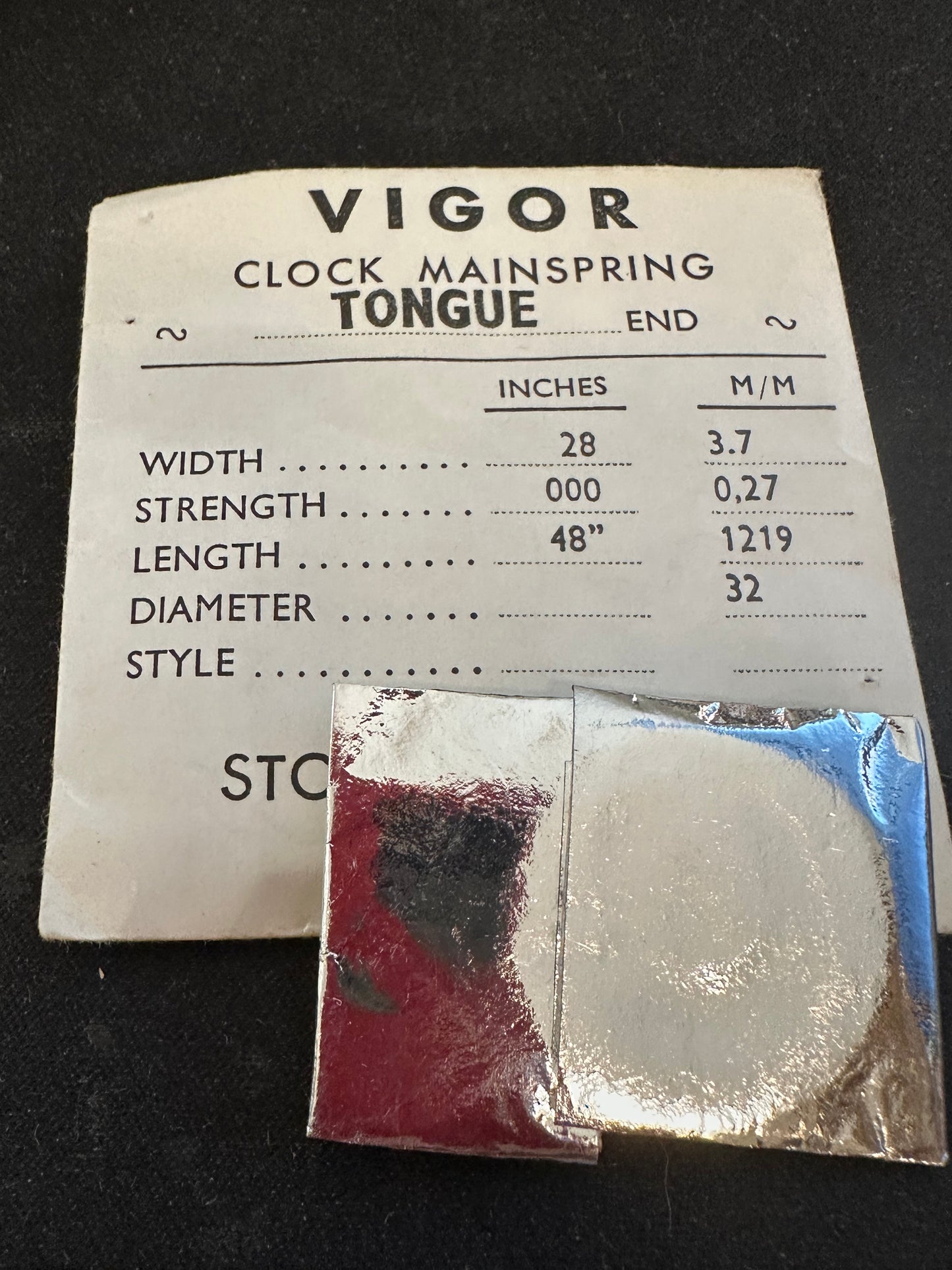 Vigor TONGUE End Clock Mainspring - 28 x 3/0 x 48" Long - T 370.3