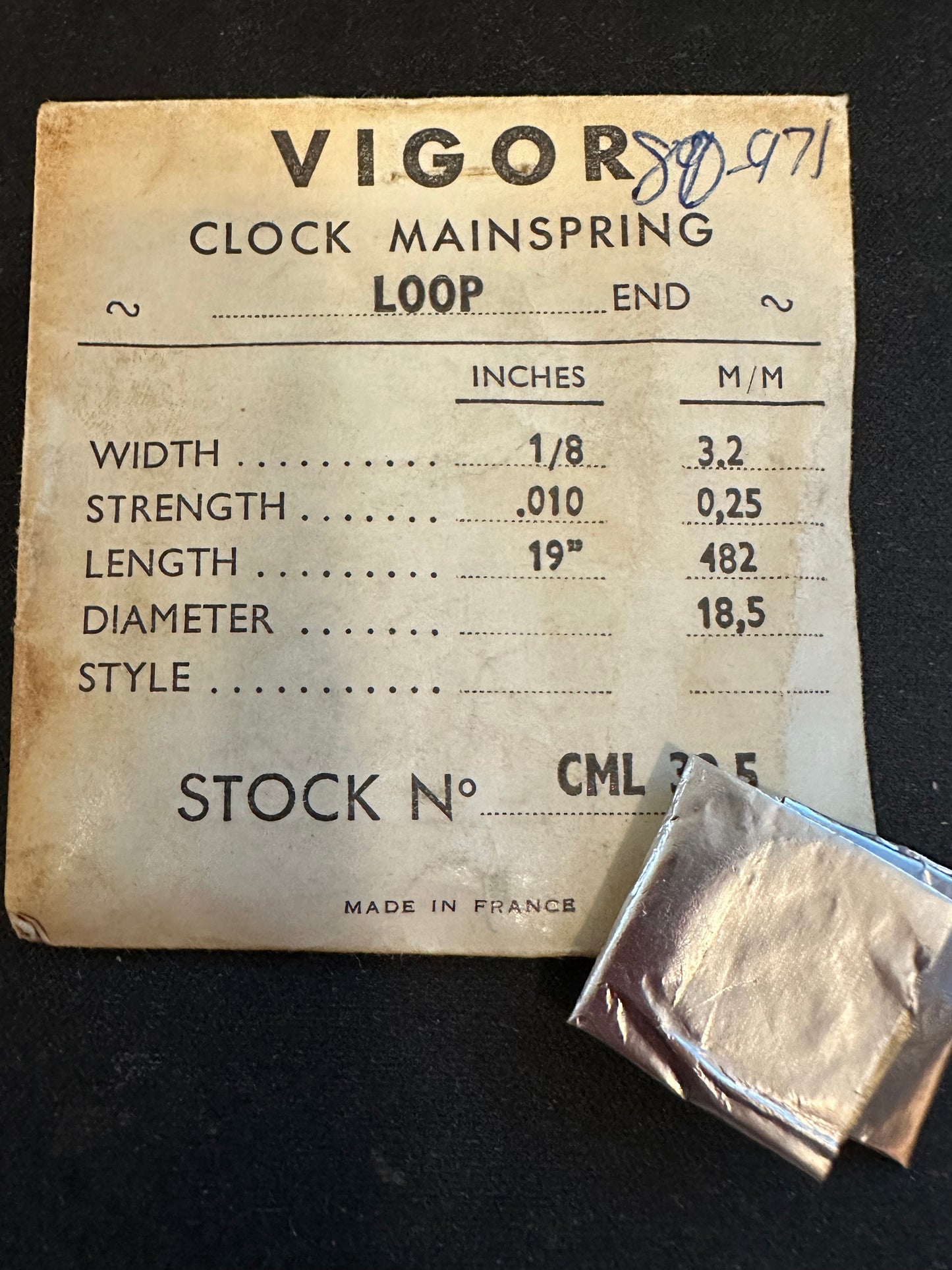 Vigor Loop Clock Mainspring - 1/8" x .010" x 19" Long - CML 32.5