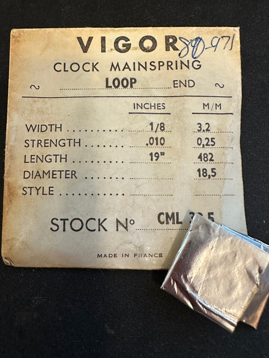 Vigor Loop Clock Mainspring - 1/8" x .010" x 19" Long - CML 32.5