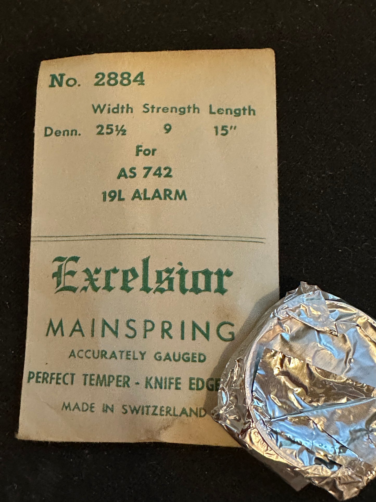Excelsior #2884 ALARM Mainspring for 19 ligne AS Caliber 742 - Steel