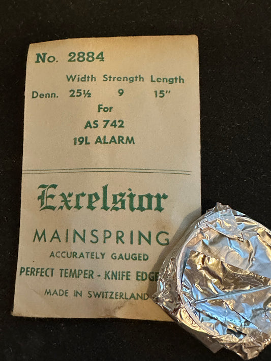 Excelsior #2884 ALARM Mainspring for 19 ligne AS Caliber 742 - Steel