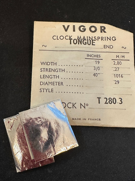 Vigor TONGUE End Clock Mainspring - 19 x 3/0 x 40" Long - T 280.3