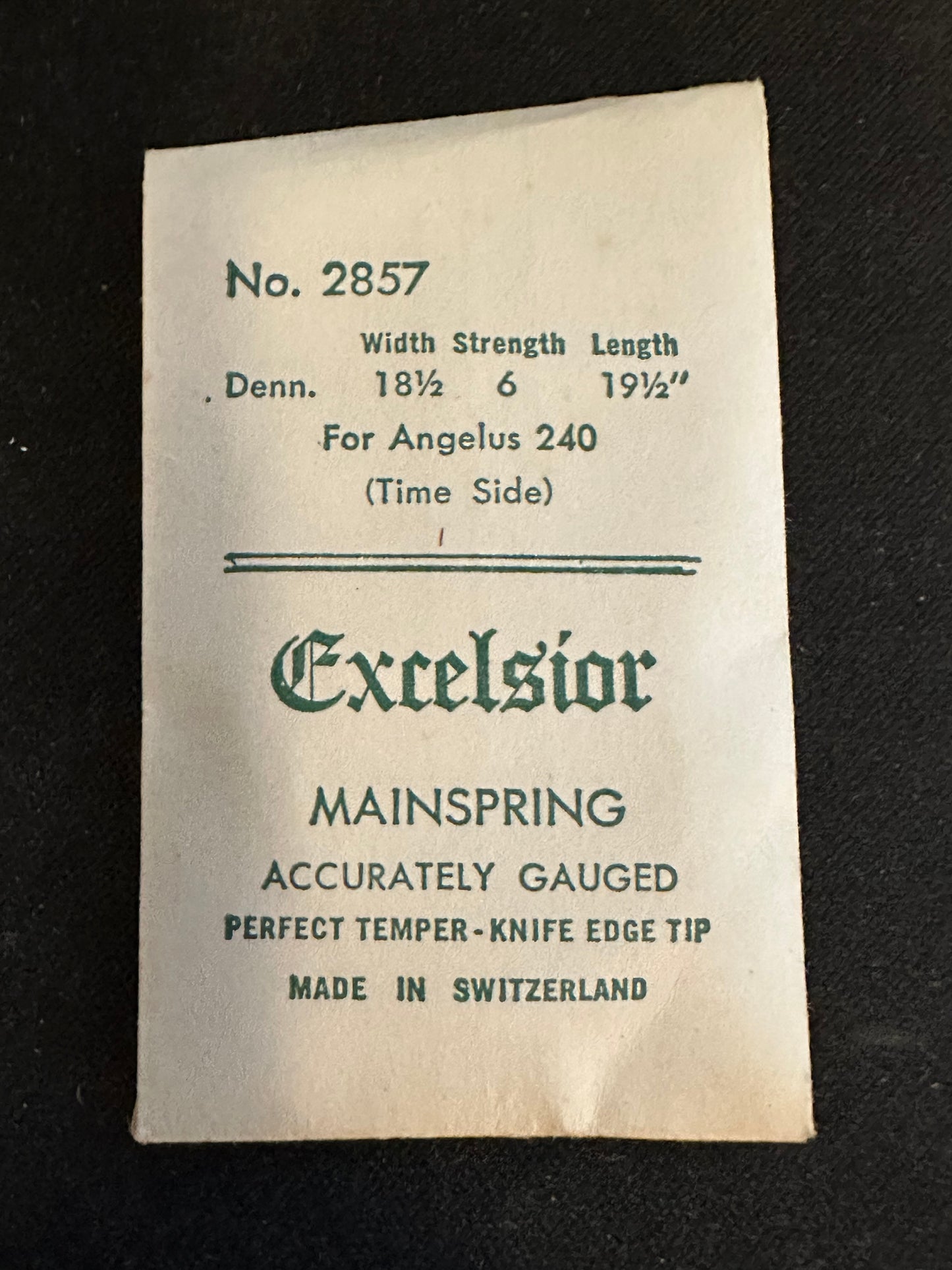 Excelsior #2857 Mainspring for Angelus Travel Clock caliber 240 - TIME side