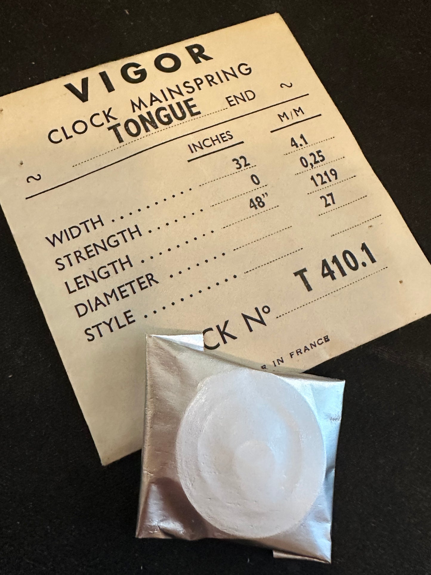 Vigor TONGUE End Clock Mainspring - 32 x 0 x 48" Long - T 410.1