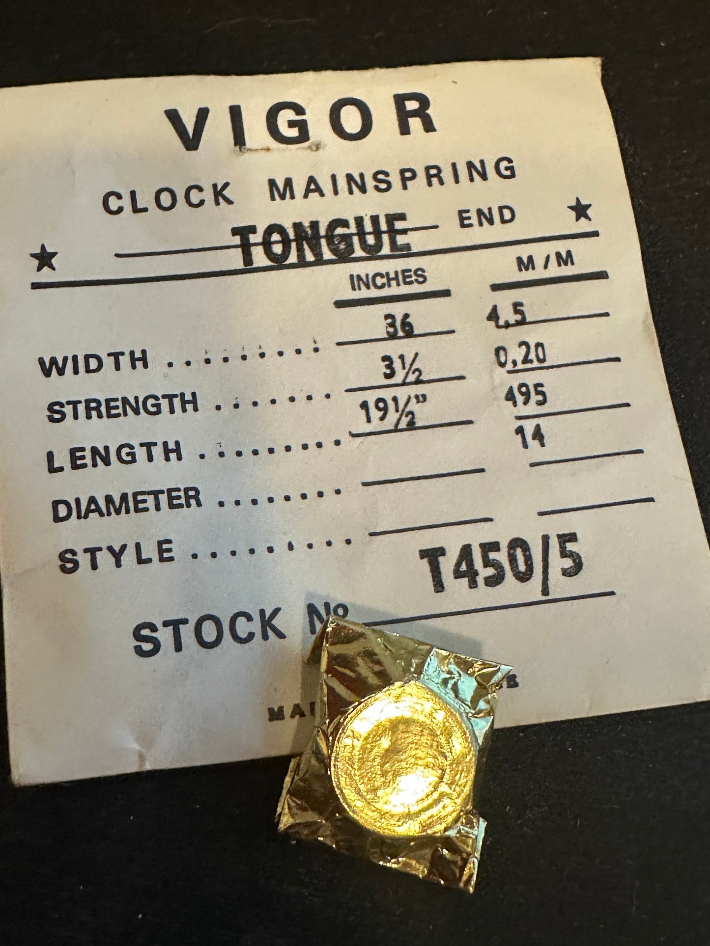 Vigor Open Loop Clock Mainspring - 36 x 3½ x 19½" Long - L 450/5