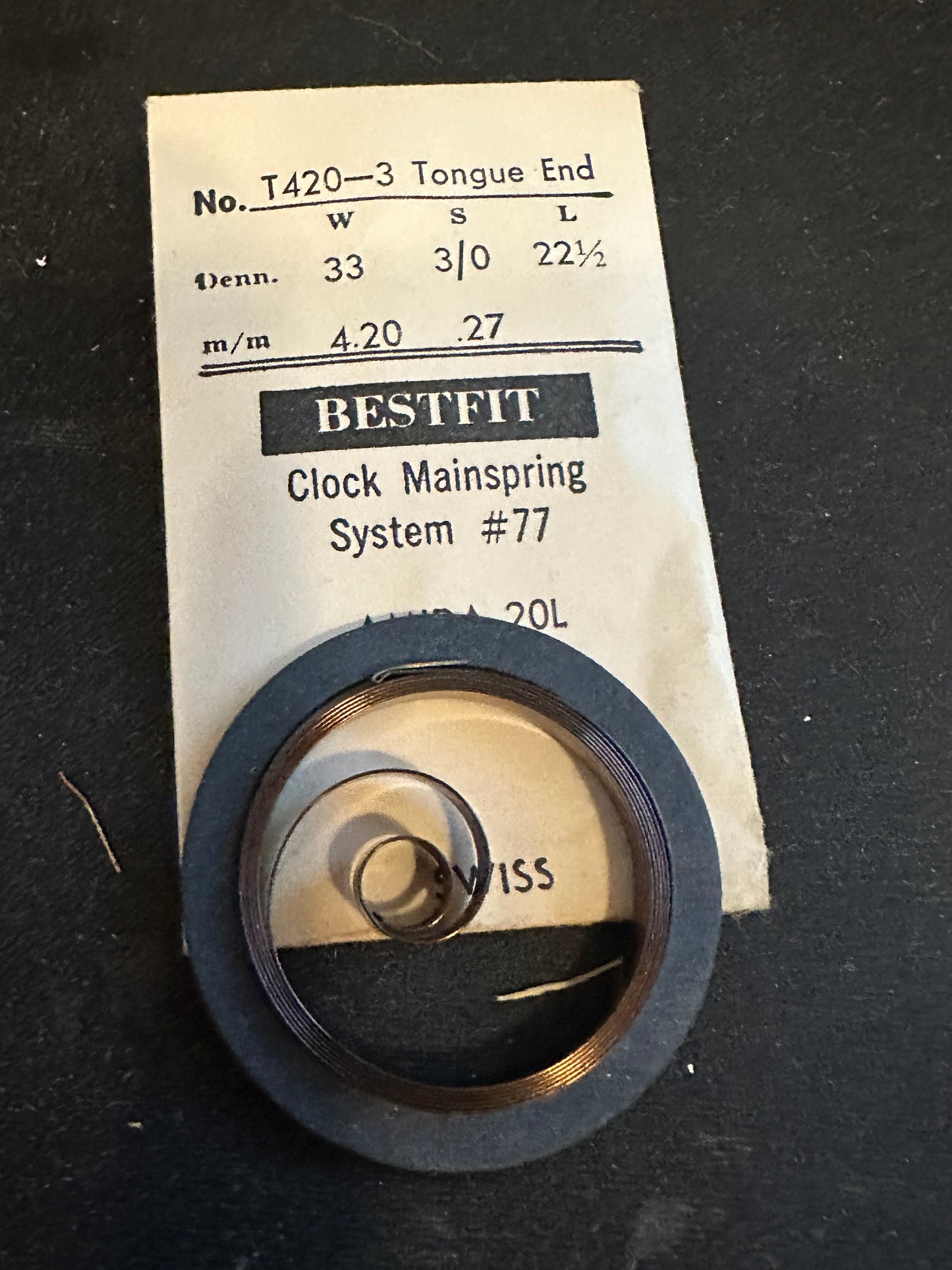 BESTFIT Clock TIME Mainspring for Amida 20 Ligne Alarm Clock No. T420-3