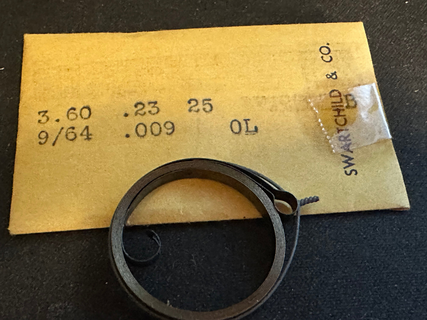 Swartchild Black Shield Clock OPEN LOOP Mainspring 3.60 x .23mm x 25" - MS-246