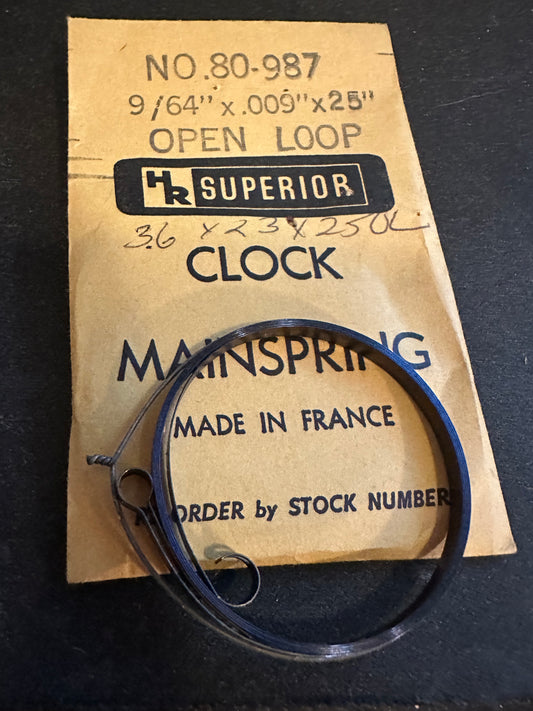 HR Superior Loop End Clock Mainspring - 9/64" x .009 x 25" Long - No. 80-987