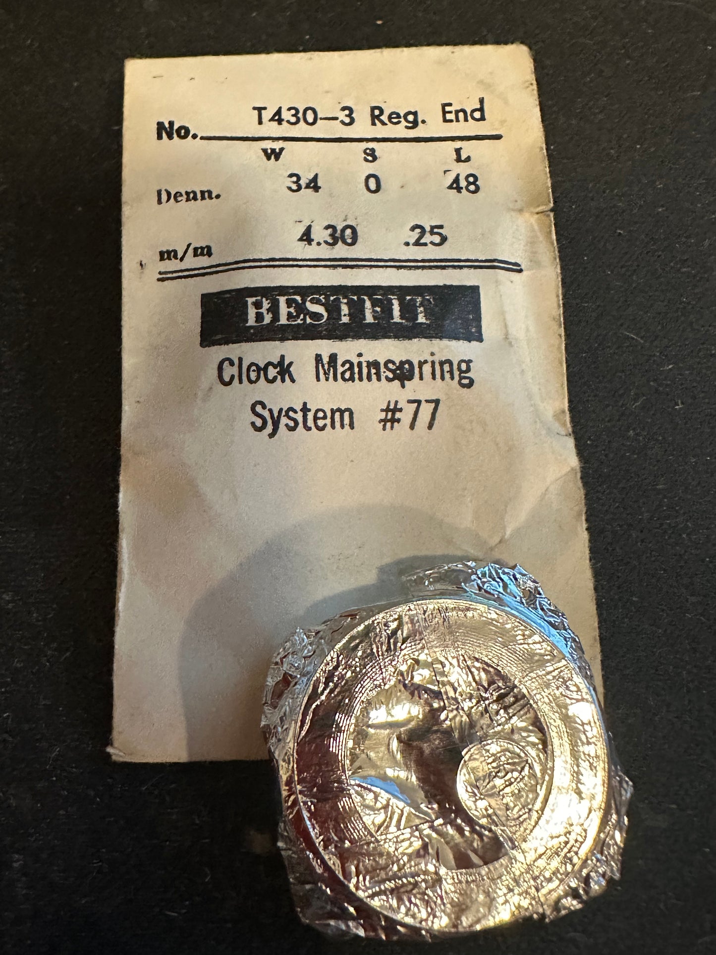 BESTFIT Mainspring for SWISS 8-day Alarm / Car Clock 4.30mm x .25mm - T430-3