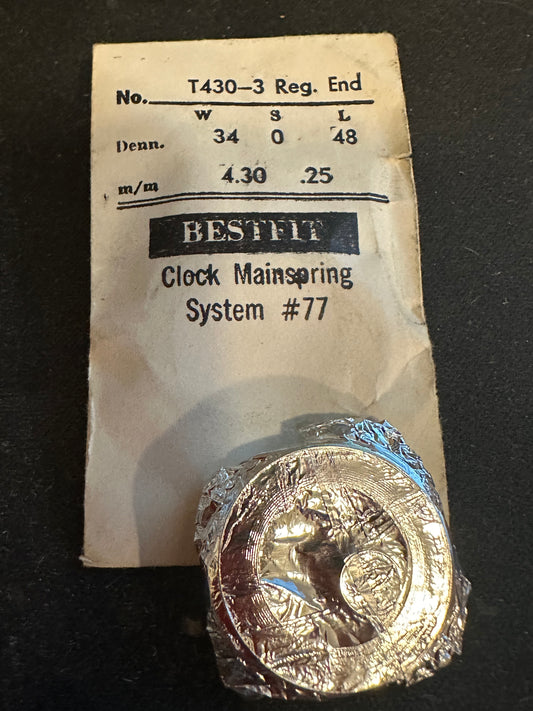 BESTFIT Mainspring for SWISS 8-day Alarm / Car Clock 4.30mm x .25mm - T430-3