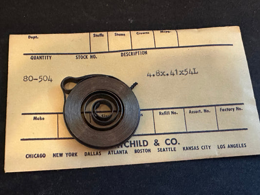 Swartchild Black Shield Clock OPEN LOOP Mainspring 4.80 x .41mm x 54" - MS-253