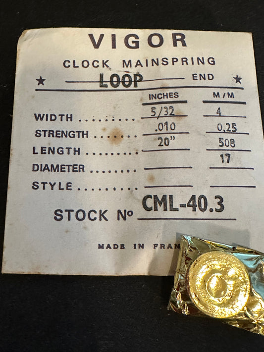 Vigor Loop Clock Mainspring - 5/32" x .010" x 20" Long - CML 40.3