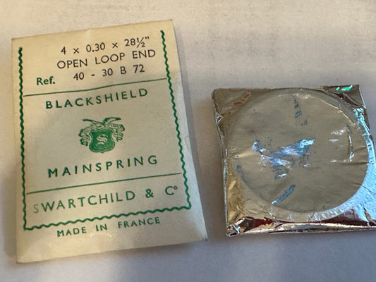 Swartchild Black Shield Clock Mainspring 4.0 x .30 mm x 28½" Ref 40-30 B 72