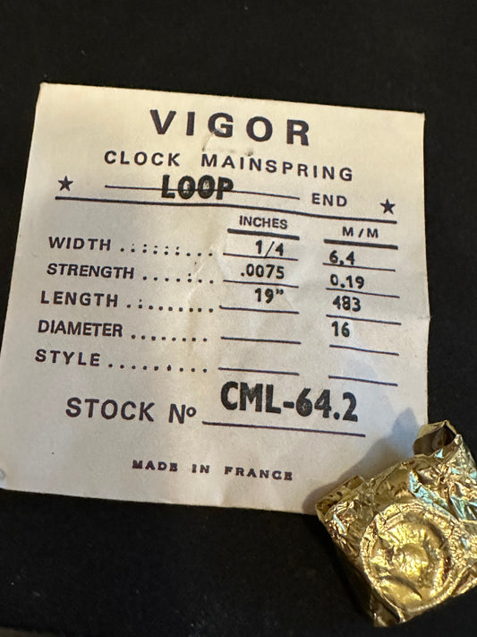 Vigor Loop Clock Mainspring - 1/4" x .0075" x 19" Long - CML 64.2