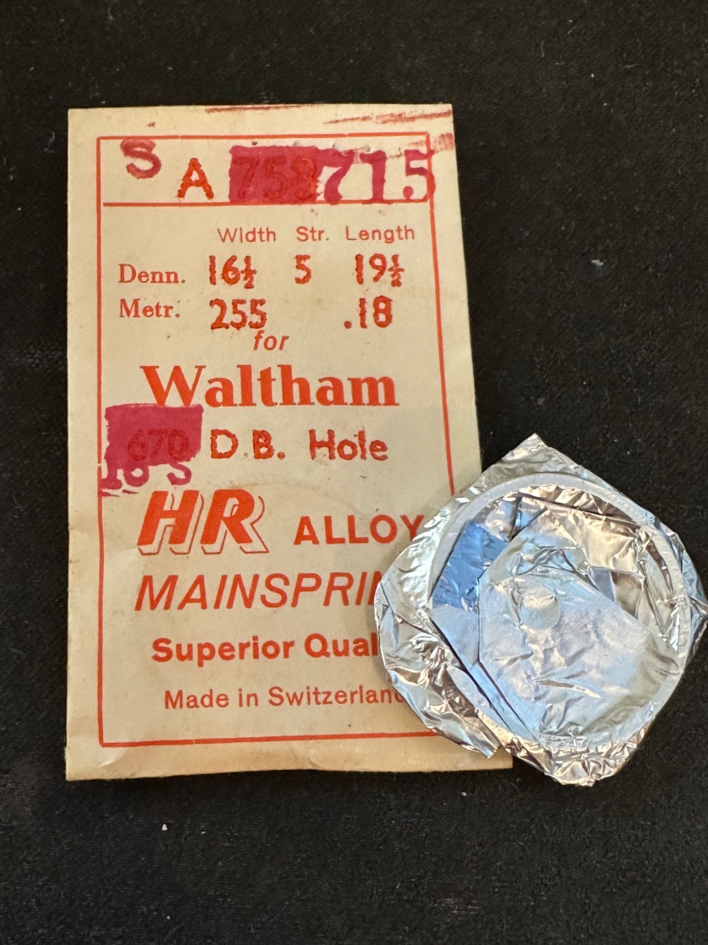 HR Mainspring SA715 for Waltham 16s Factory No. 2247 / 2268 - Alloy