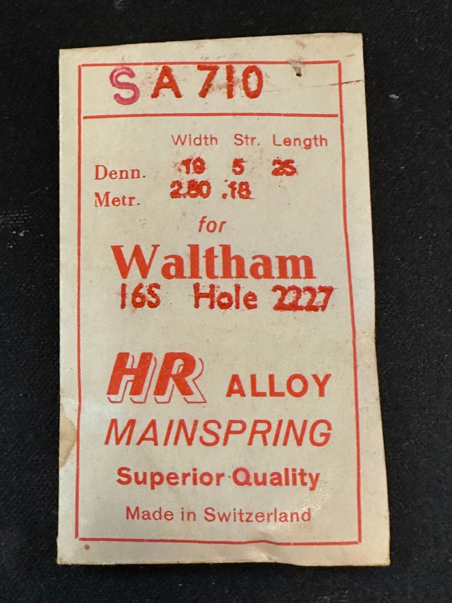 HR Mainspring SA710 for Waltham 16s movements Factory No. 2227 / 2267 - Alloy