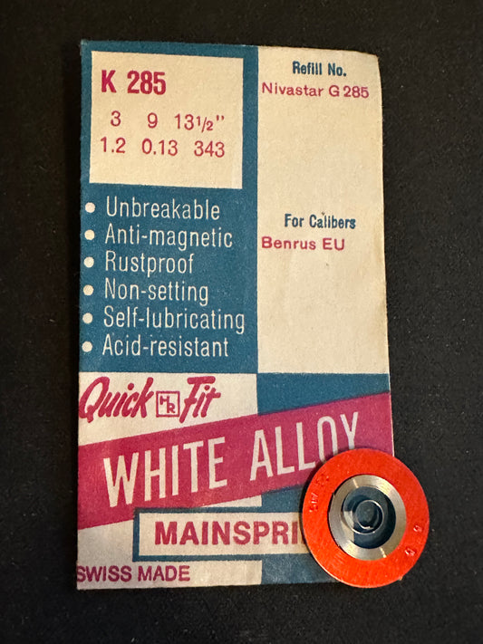 HR Quick Fit Mainspring K285 for Benrus caliber EU Dial-O-Rama - Alloy