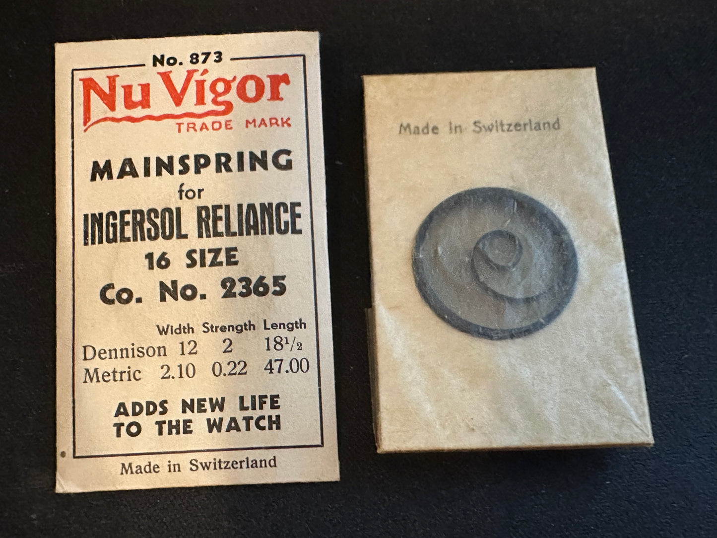NuVigor Mainspring #873 for Ingersoll Reliance 16s No. 2365 - Steel