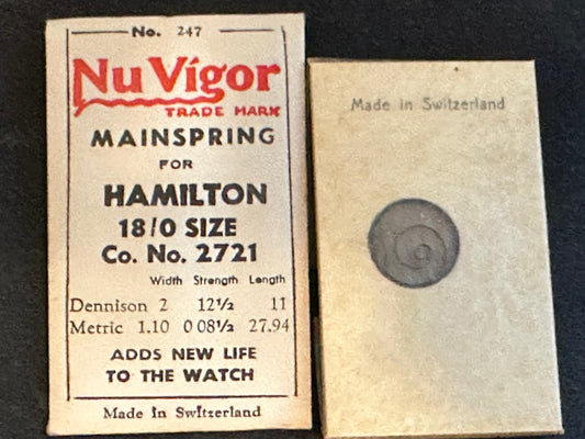NuVigor Mainspring #247 for 18/0 Hamilton Factory No. 2721 - Steel