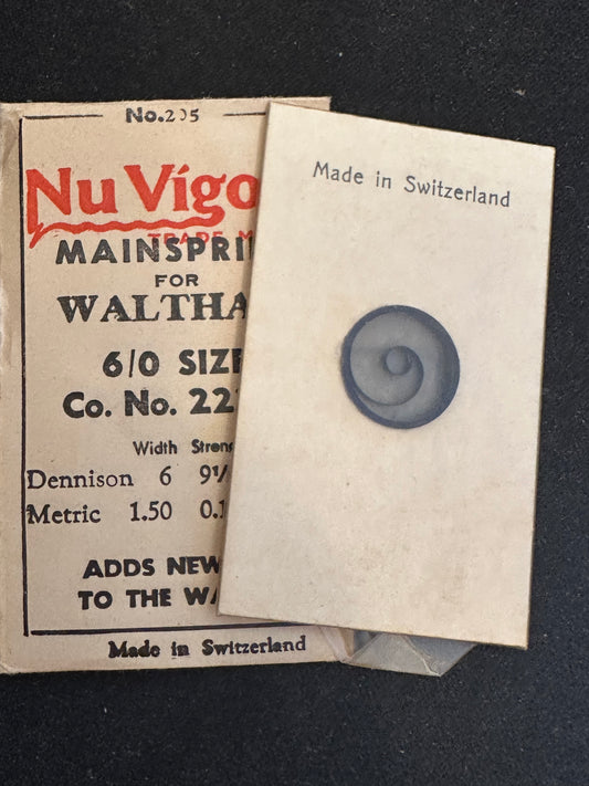 NuVigor Mainspring #205 for Waltham 6/0s Model 1898 No. 2226 - Steel