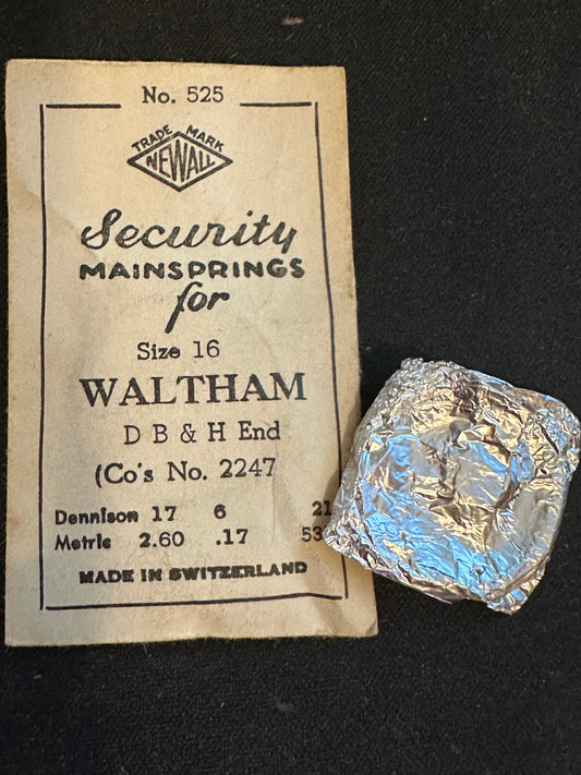 Newall Security Mainspring #525 for 16s Waltham Factory No. 2247 - Steel