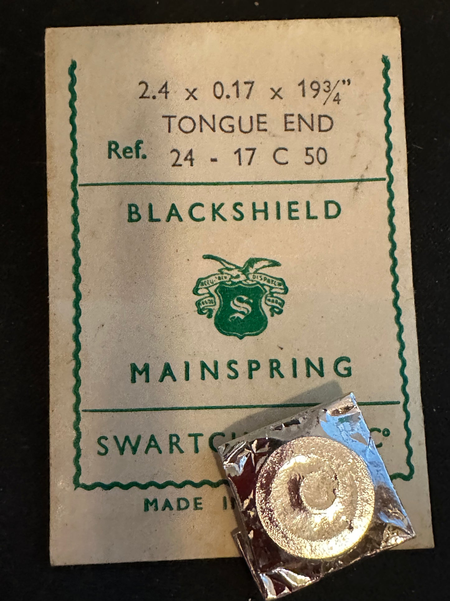 Swartchild Black Shield Clock Mainspring 2.4 x .17 mm x 19¾" Ref 24-17 C 50