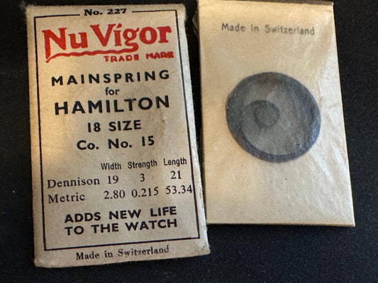 NuVigor Mainspring #227 for Hamilton 18s Factory No. 15 - Steel