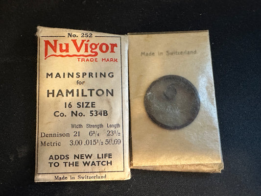 NuVigor Mainspring #252 for 16s Hamilton No. 534B - Steel