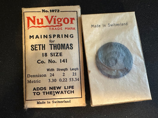 NuVigor Mainspring #1072 for Seth Thomas 18s No. 141 - Steel