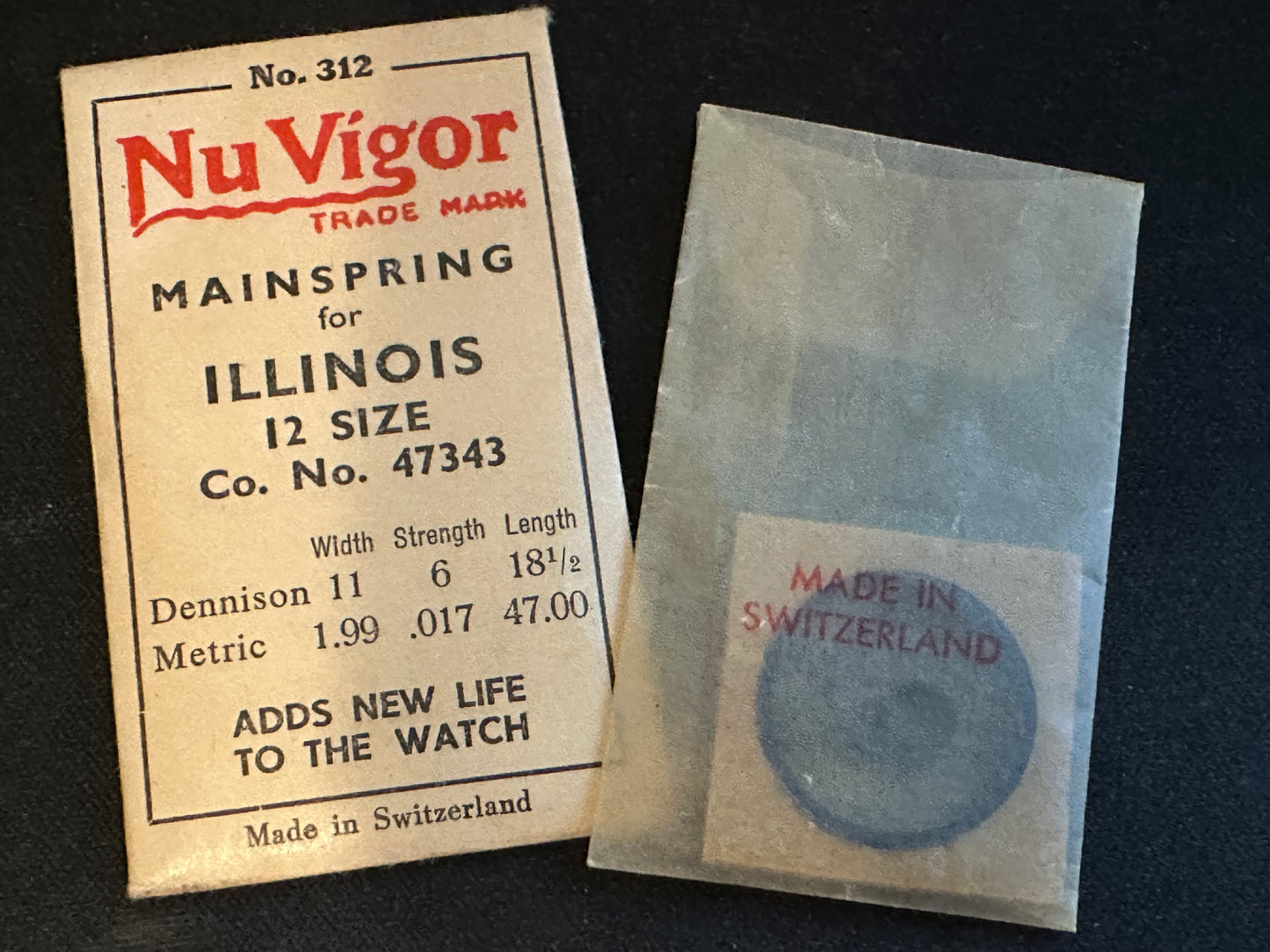 NuVigor Mainspring #312 for Illinois 12s movements No. 47343 - Steel