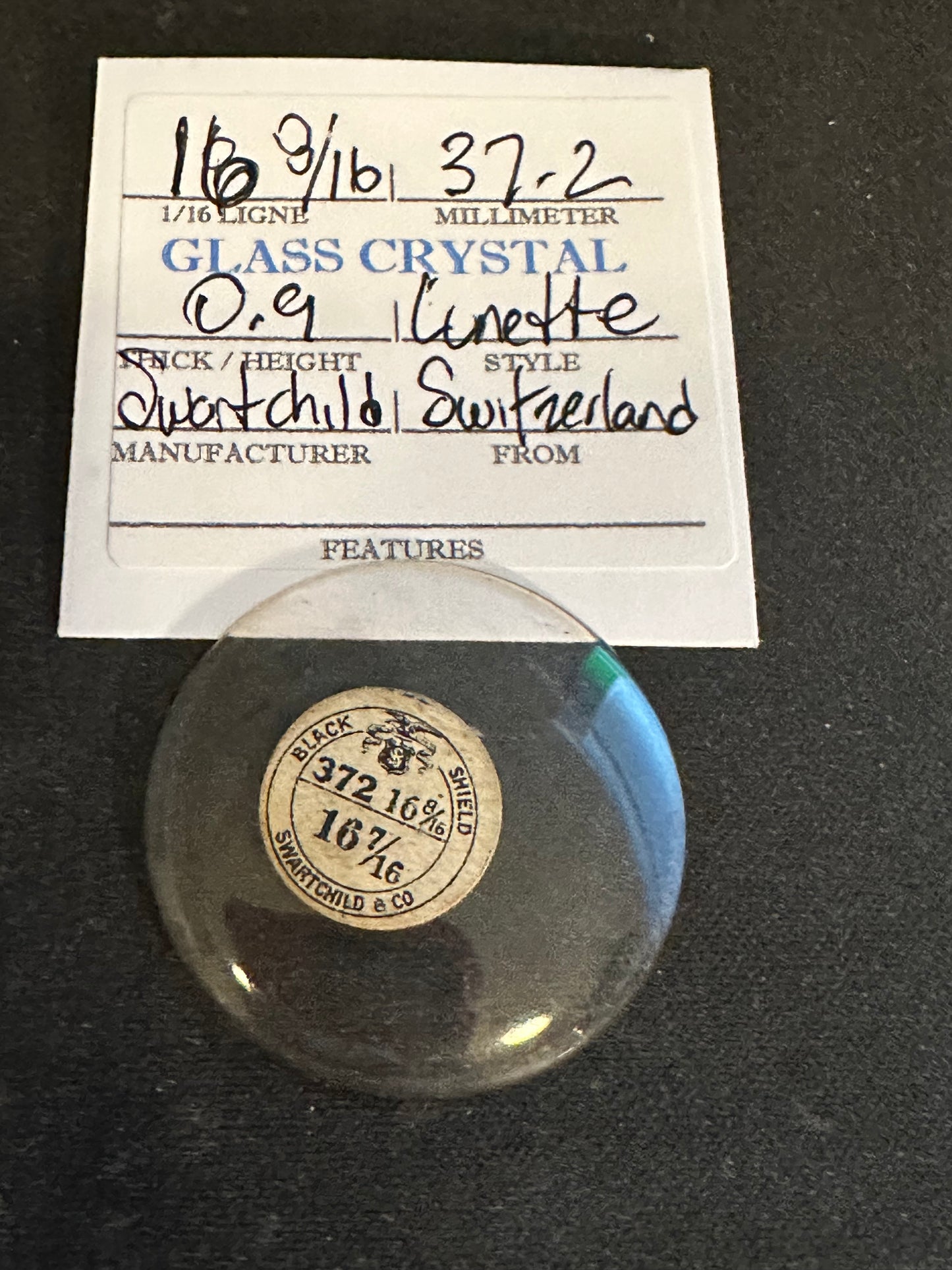 Swartchild Vintage Glass Pocket Watch Crystal 16-8/16 (~37.2mm) - NOS