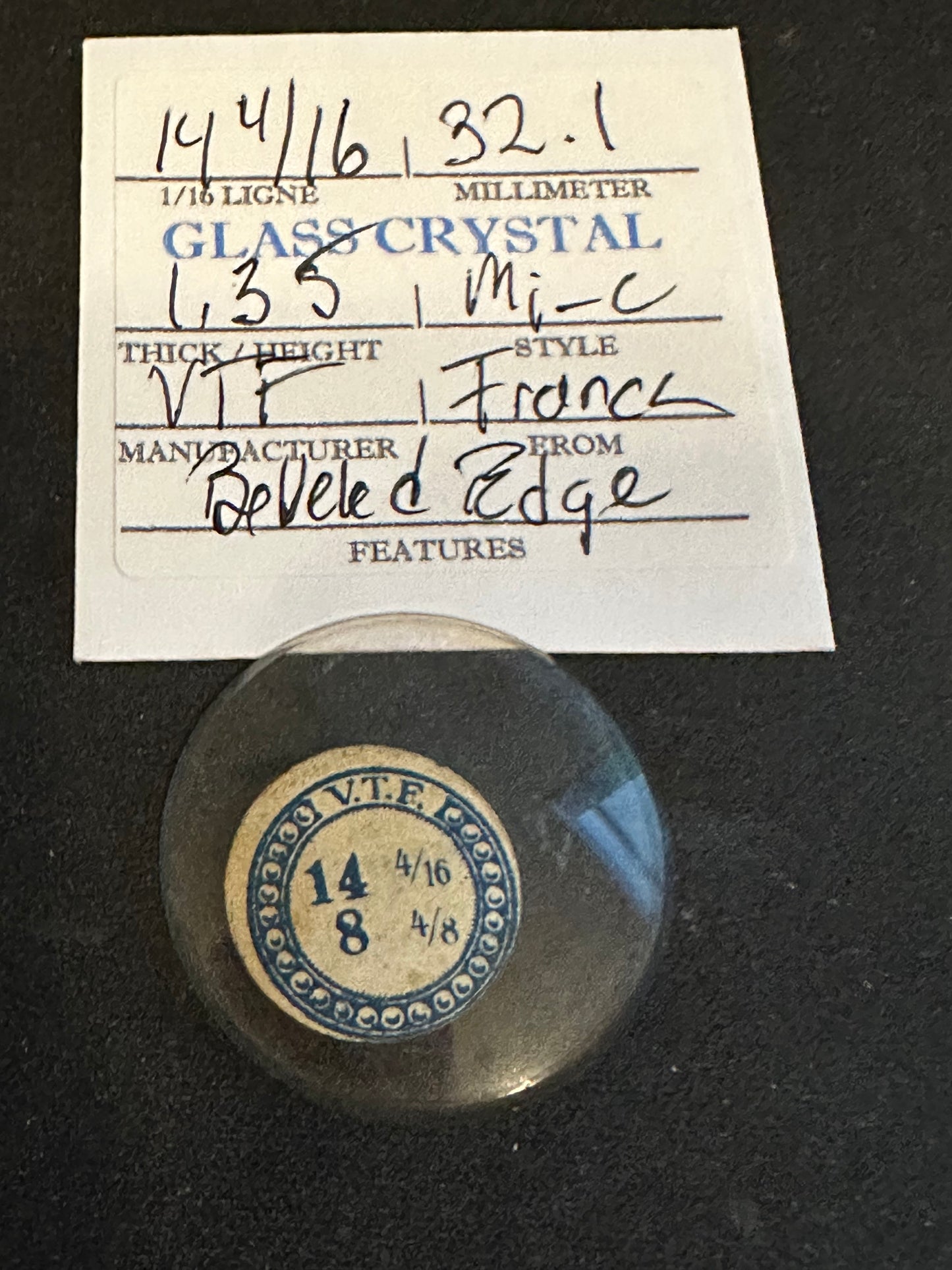 VTF Vintage Glass Pocket Watch Crystal 14-4/16 (~32.1mm) - NOS